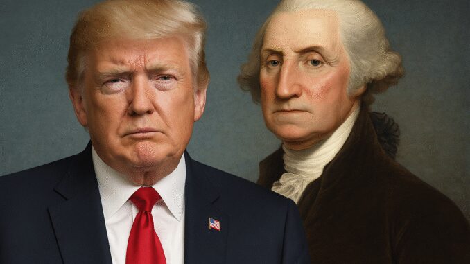 Donald Trump and George Washington portrait side by side.