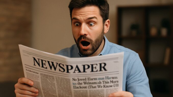 Man shocked while reading a newspaper. Man shocked while reading a newspaper.