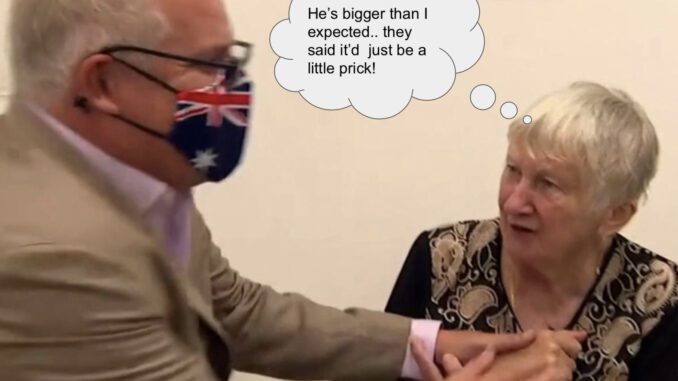 Two older adults exchanging a lighthearted moment, one wearing a mask with a flag design. Two older adults exchanging a lighthearted moment, one wearing a mask with a flag design.