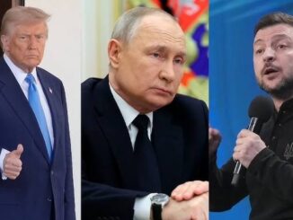 Three prominent political figures in serious discussions.