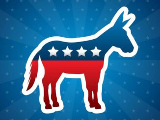 Democratic Party donkey symbol with stars and stripes.
