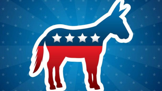 Democratic Party donkey symbol with stars and stripes.