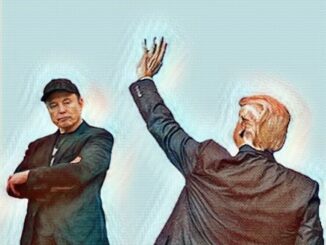 Two men in a dramatic gesture, one raising his hand.