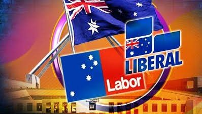 Australian election campaign signs for Labor and Liberal parties. Australian election campaign signs for Labor and Liberal parties.