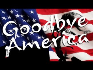 American flag with 'Goodbye America' text and a grim reaper figure.