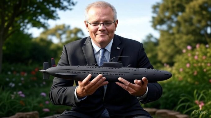 Man in suit holding a model submarine outdoors. Man in suit holding a model submarine outdoors.