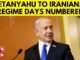 Benjamin Netanyahu speaking at a podium with a headline about Iran.