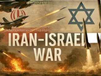 Graphic depicting the Iran-Israel war with missiles and explosions.