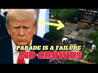 Image showing a political parade with no audience and a disappointed figure.