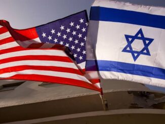 American and Israeli flags waving side by side.