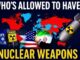 World map showing countries with nuclear weapons and their flags.