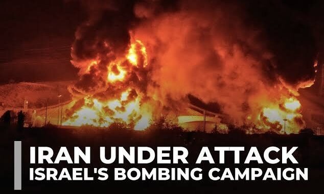 Intense fire and smoke engulf a scene amid an attack during Israel's bombing campaign. Intense fire and smoke engulf a scene amid an attack during Israel's bombing campaign.