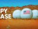 Two golf balls with an American flag on a desert landscape.