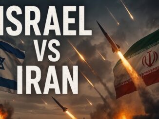 Missiles launched with Israel vs Iran text in a dramatic battle scene.