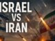 Missiles launched with Israel vs Iran text in a dramatic battle scene.
