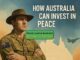 Vintage-style poster urging Australians to invest in peace and social justice.