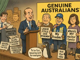 Political cartoon highlighting Australian election slogans and promises.