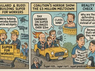 Cartoon depicts a $3 million meltdown caused by Coalition workers' policies.
