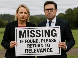 Two people holding "Missing" sign outdoors.