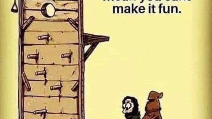Cartoon gallows with humorous work quote. Cartoon gallows with humorous work quote.