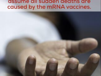 Outstretched hand with controversial vaccine text.