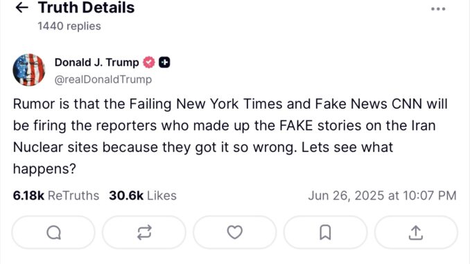 A tweet criticizing media outlets for spreading fake stories about the president. A tweet criticizing media outlets for spreading fake stories about the president.