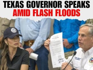 Texas governor speaks amid ongoing flash floods, holding a document while addressing concerns.