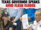 Texas governor speaks amid ongoing flash floods, holding a document while addressing concerns.