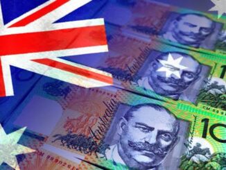 Australian flag overlaying Australian banknotes featuring historical figures.