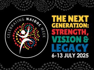 NAIDOC Week 2020 theme poster with colorful text and Aboriginal dot art figure.