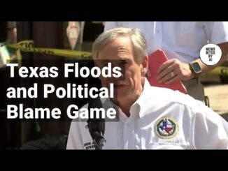 Texas floods press conference with official speaking.