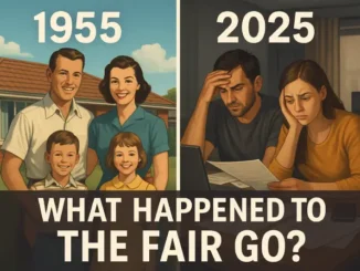 1955 family happy, 2025 family stressed.