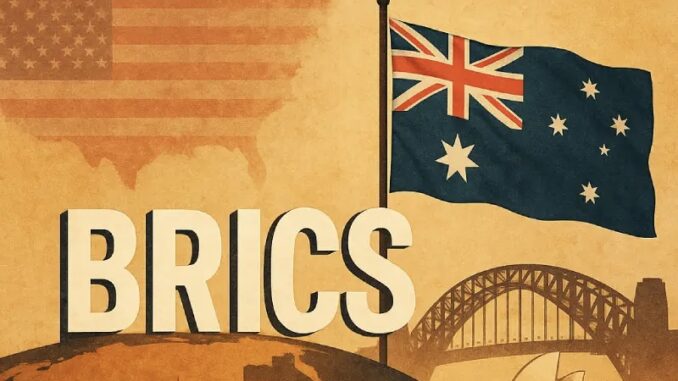BRICS text with Australian flag background. BRICS text with Australian flag background.