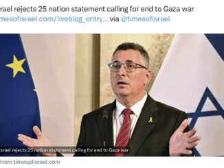 Man gesturing at lectern with flag backdrop
