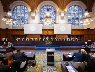 International Court of Justice courtroom session.