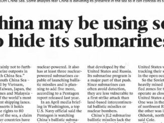 Newspaper headline about Chinese submarine strategy.