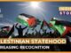 People waving Palestinian flags under bright sun.