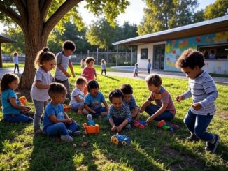 Children playing with toys in a park.