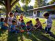 Children playing with toys in a park.