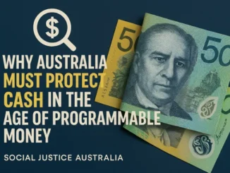 Australian cash protection advocacy message with currency.