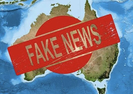 Map of Australia with "Fake News" overlay. Map of Australia with "Fake News" overlay.