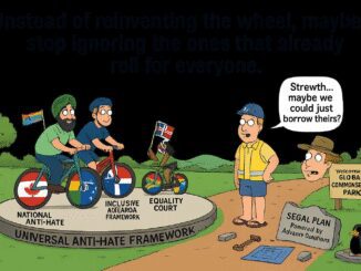 Cartoon about anti-hate frameworks and collaboration.