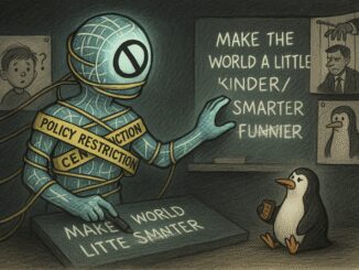 Robot and penguin discussing world improvement ideas.