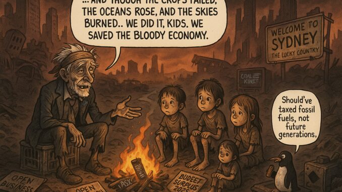 Group of children and an older figure around a campfire sharing a grim story.