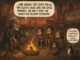 Group of children and an older figure around a campfire sharing a grim story.