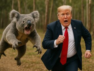 Man chased by a koala in forest.