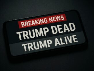 Phone screen showing conflicting news headlines.
