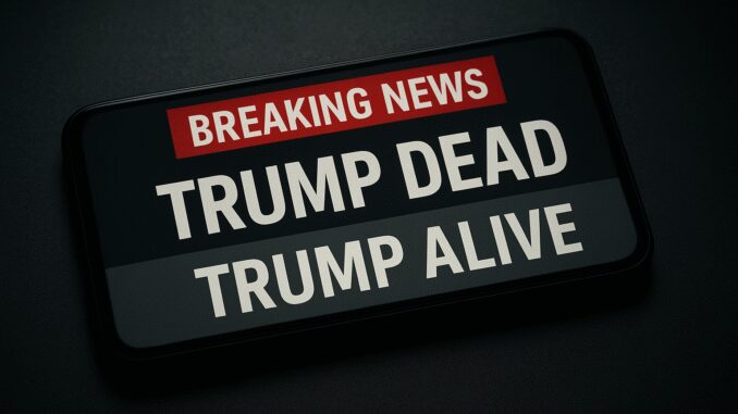 Phone screen showing conflicting news headlines.