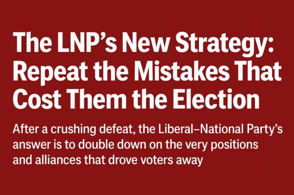 Text: "The LNP's New Strategy: Repeat Mistakes