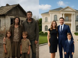 Two contrasting family portraits: poor and wealthy.